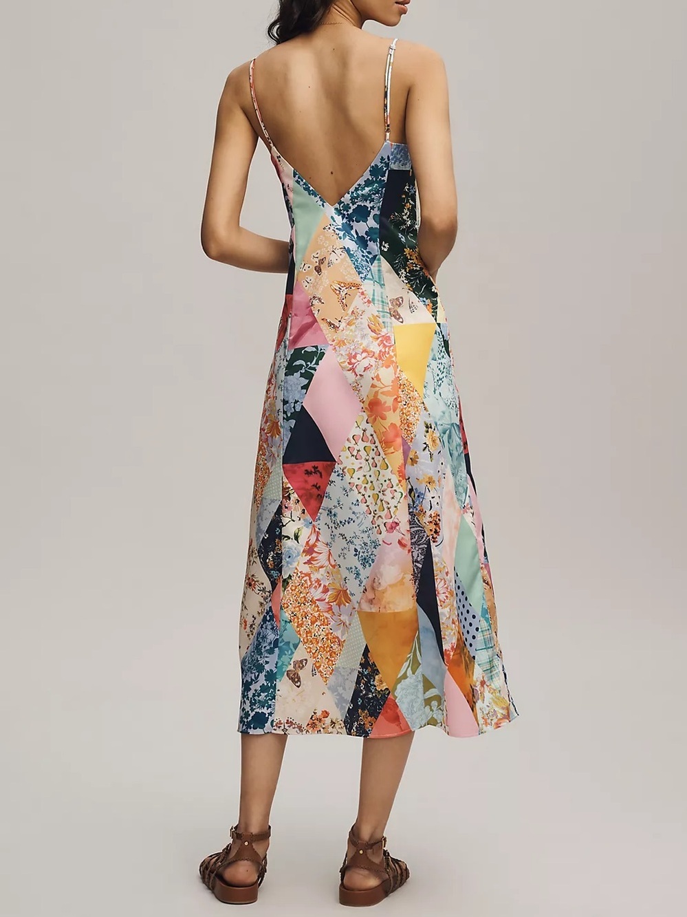 Maeve by Anthropologie Patchwork V-Neck Slip Midi Dress Size M - Picture 5 of 10